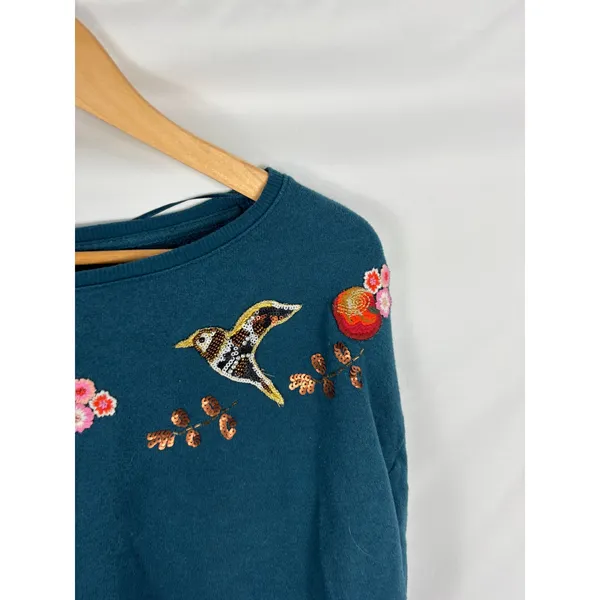 Disney by Lauren Conrad Embroidered Sequin Apple Hummingbird Sweater Medium - Image 3