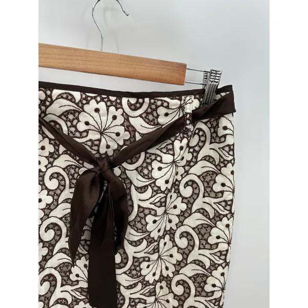 Cynthia Cynthia Steffe Brown White Linen Cotton Embroidered‎ Knee Length Skirt 6 - Image 4
