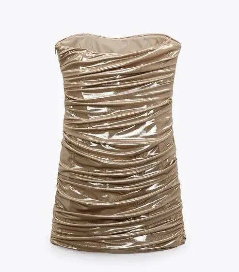 ZARA dress mini wrap sleeveless golden bodycon fitted party coctail wedding - Image 12