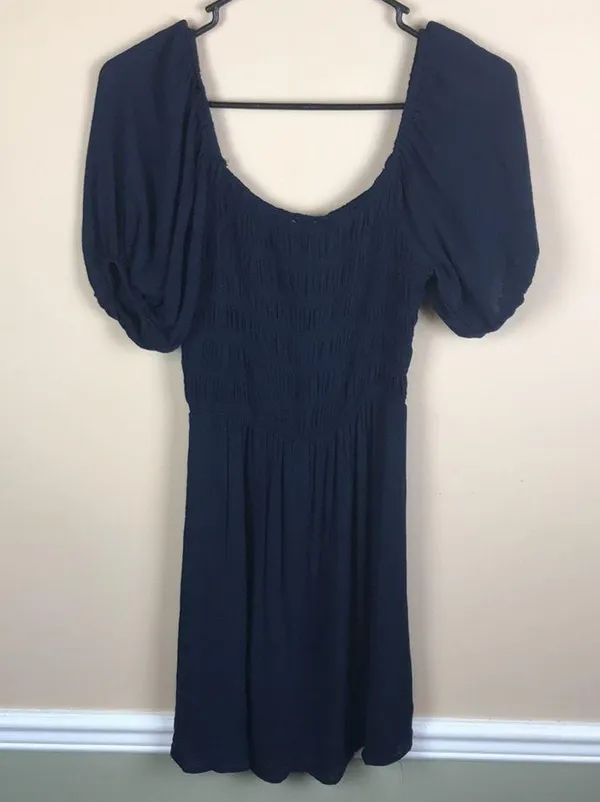 NWT Blue Rain Women’s Smocked Bodice Puff Sleeve Navy Blue Dress - Image 3