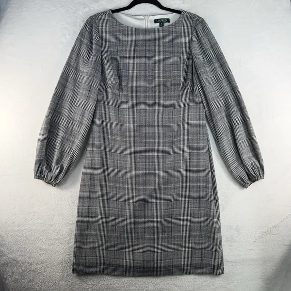Ralph Lauren LRL 6 Dress Glen Plaid Long Sleeve Quiet Luxury Minimalist‎ Sheath - Image 3