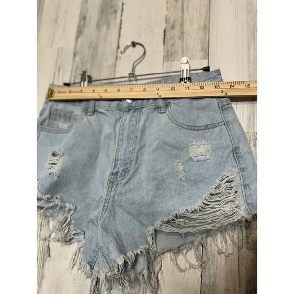 SheIn Women’s Distressed Denim Shorts Size Small Light Wash High Rise Frayed Hem - Image 8