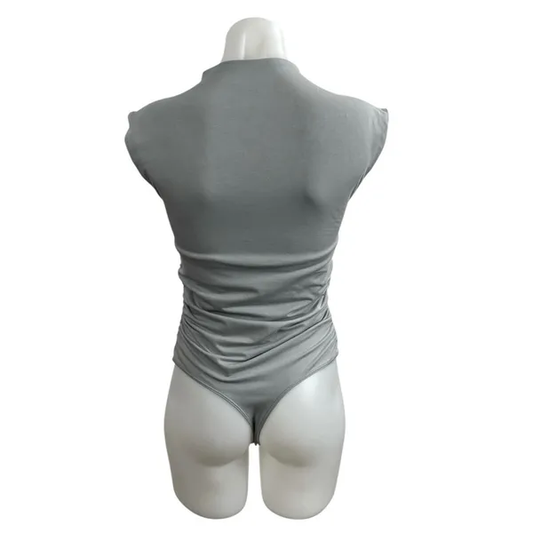 Abercrombie & Fitch Gray Ruched Shell Mock Neck Sleeveless Tank Bodysuit Top M - Image 4