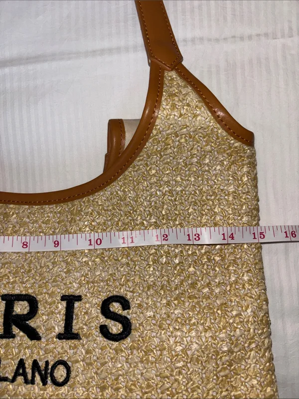 Tan And Brown Tote Bag…Both Faux Leather And Faux Straw “Paris/Milan”Design Nwts - Image 14