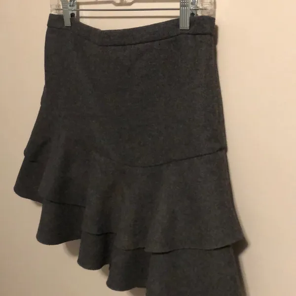 J Crew Mini skirt Wool Ruffle Tiered Size 4 Grey - Image 3