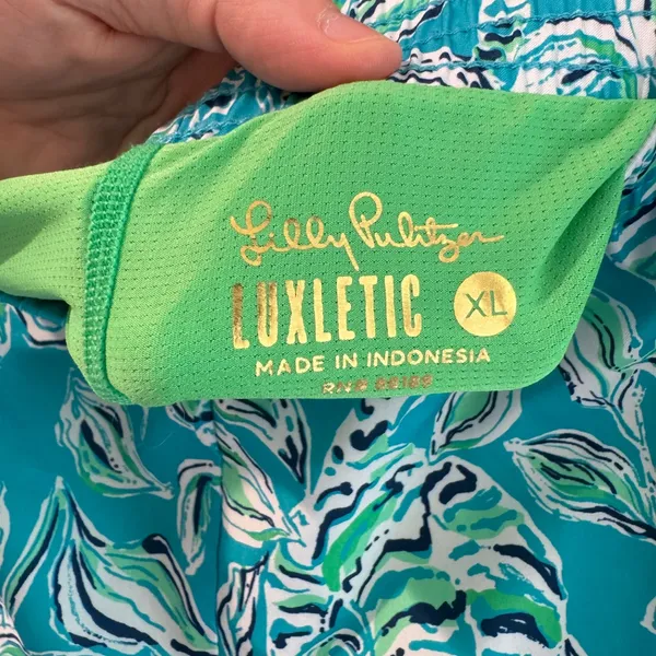 Lilly Pulitzer Luxletic Ocean Trail Shorts Turquoise Oasis Outta Line Print XL - Image 7