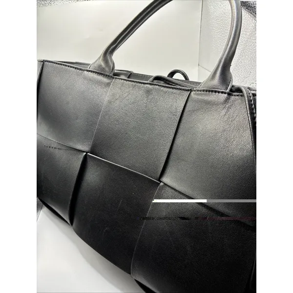 Women’s Woven Black PU Leather Tote Bag Shoulder Handbag Faux Leather - Image 5