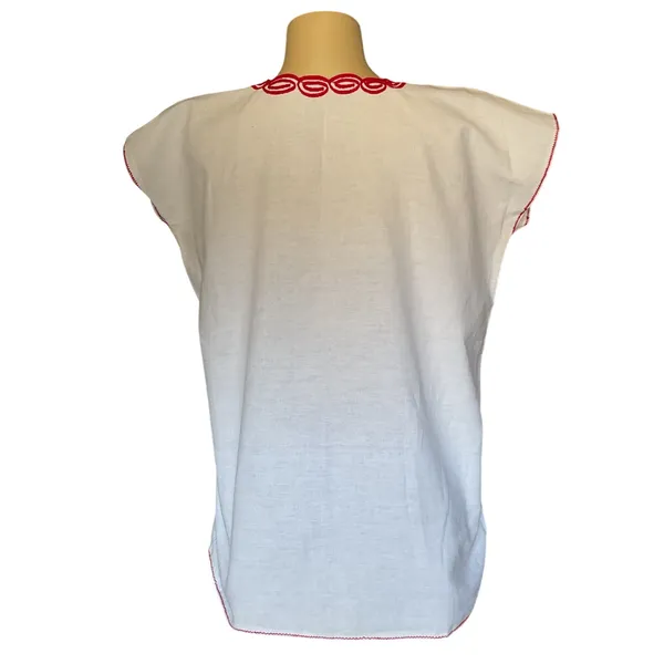 Mexican Embroidered Blouse Artesanal Floral Top White Cotton Boho Festival - Image 3