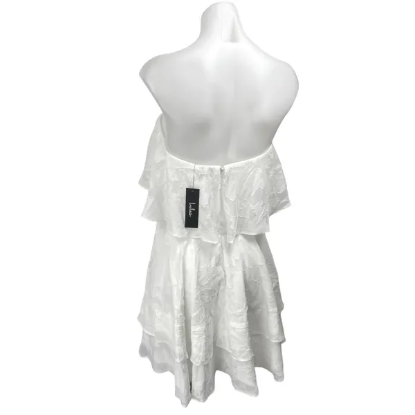 NEW Lulus White Strapless Tube Bandeau Flounce Tiered Ruffle A Line Mini Dress L - Image 2