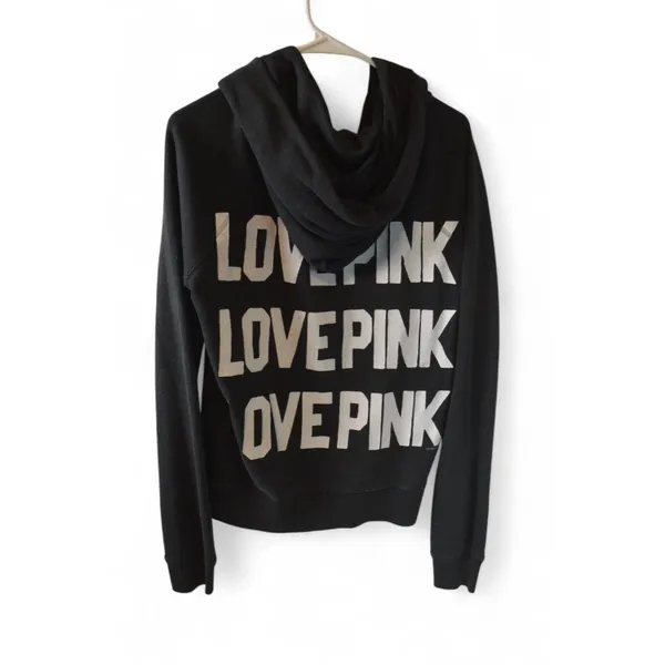 Victoria’s Secret PINK Black Zip Hoodie Women’s Size M Love Pink Full Zip - Image 3