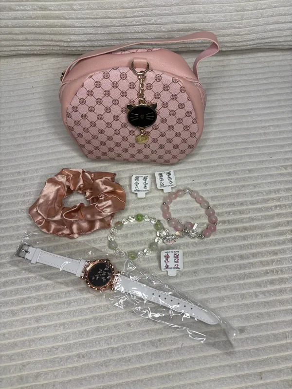 Women’s Pink Crossbody Bag & Accessories Set – New - Image 3