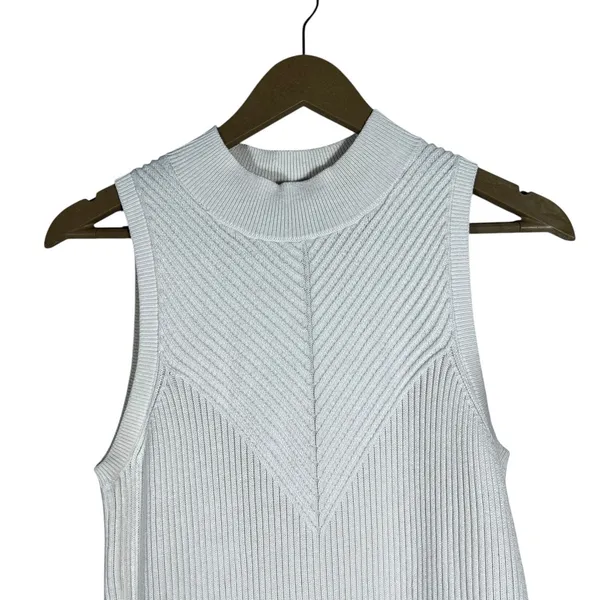Banana Republic Mock Neck Chevron Ribbed Sweater Tank White Minimalist Size S - Image 3