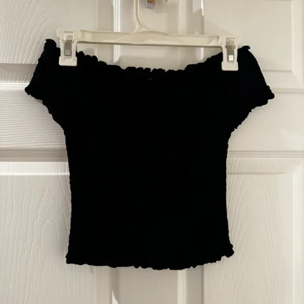 Brandy Melville black off-the-shoulder smocked crop top - Image 3