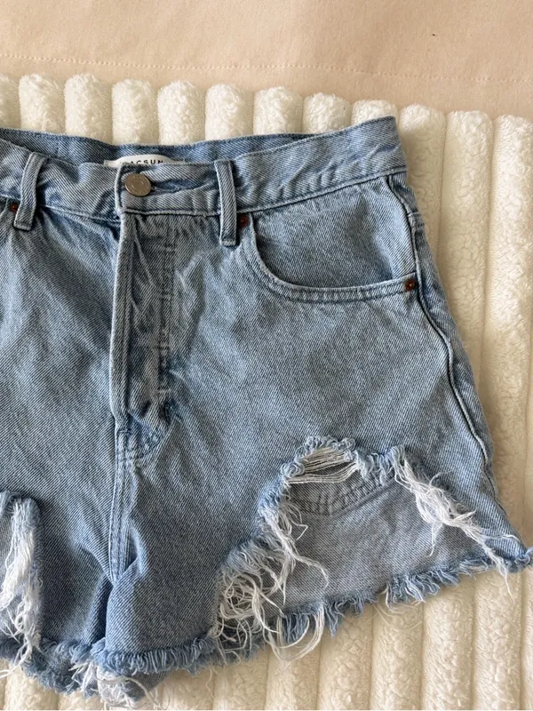 PacSun Light Blue Frayed vintage High-Rise Denim Shorts - Image 3