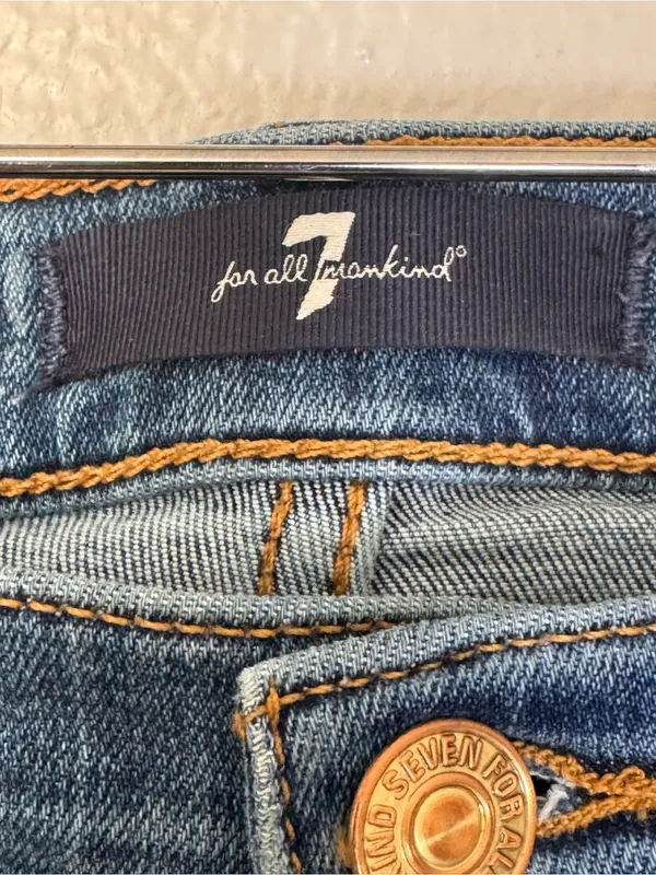 7 For All Mankind Cropped Alexa Blue Raw Hem Denim Jeans Size 28 - Image 5