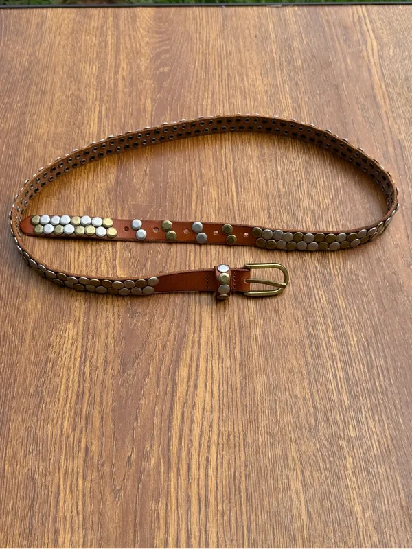 Amsterdam Heritage Chiara Skinny Studded Leather Belt Brown M/L 95 Boho - Image 3