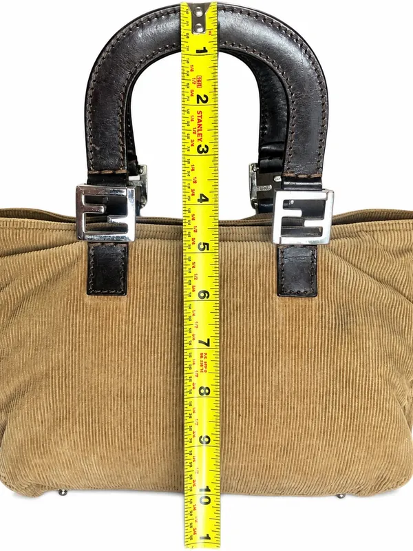 FENDI Corduroy Tote Bag with Dark Brown Leather Handles Vintage - Image 3