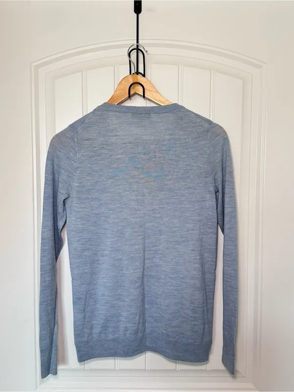 J. Crew Small Merino Wool Heather Blue Asymmetrical Sweater Soft Minimalist - Image 2