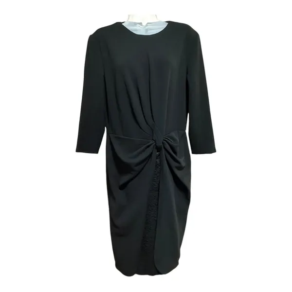 Black Cocktail Dress Satin Bow Waist Lace Inset 3/4‎ Sleeve Elegant Evening - Image 2