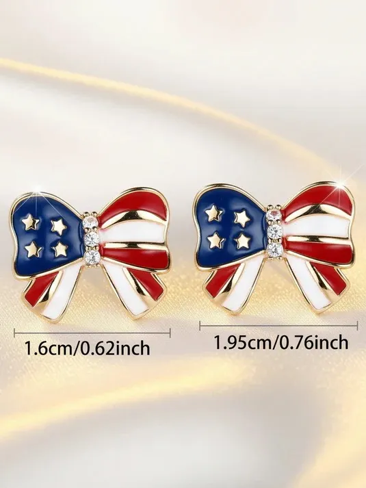 American Flag Bow Stud Earrings in Red, White & Blue Red - Image 6