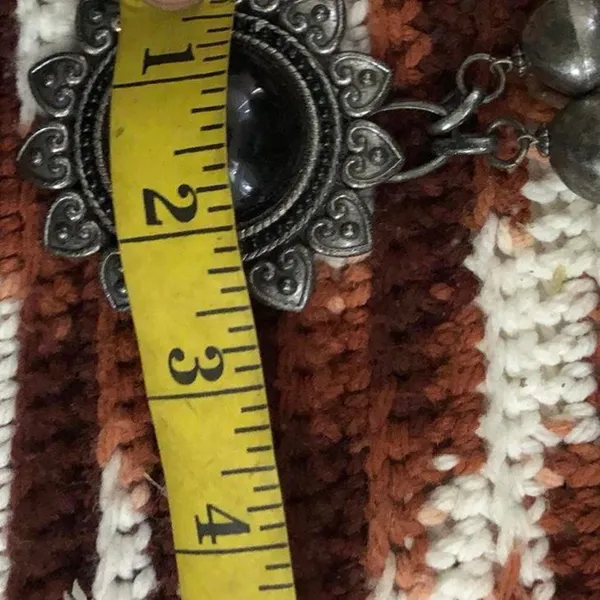90s 2000s Y2K Gothic Whimsygoth Black silver necklace jewelry pendant charm sun celestial jewel faux onyx stone beaded metal large chunky RARE - Image 5