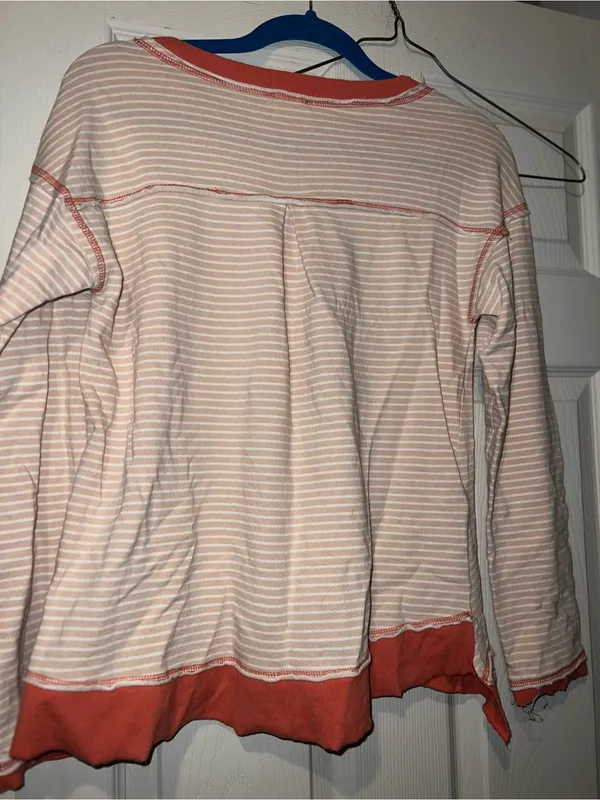 Hem & Thread Striped Tan and Salmon Long Sleeve Top - Image 2