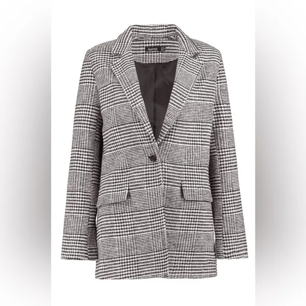 BOOHOO HOUNDSTOOTH CHECK WOOL LOOK BLAZER COAT - Image 3