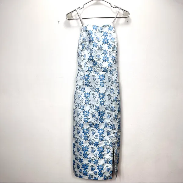NWT Lulus Versailles Vibes Blue Jacquard Open Back Metallic Midi‎ Dress LARGE - Image 5
