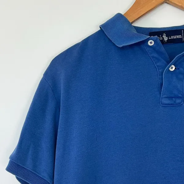Ralph Lauren Vintage 90s Classic Blue Short Sleeve Soft Polo Shirt Womens S - Image 3