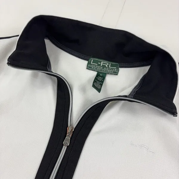 Lauren Ralph Lauren Active Track Jacket Womens XL White Black Full Zip Stripe - Image 2