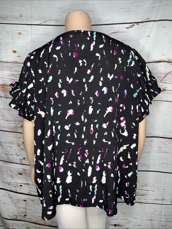 Lane Bryant Size 26 Black - Printed Tiered Ruffle Sleeve Blouse Top - Image 3
