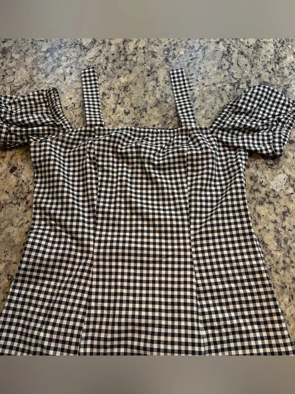 H&M Black and White Gingham Mini Dress with Ruffle Detail - Image 2
