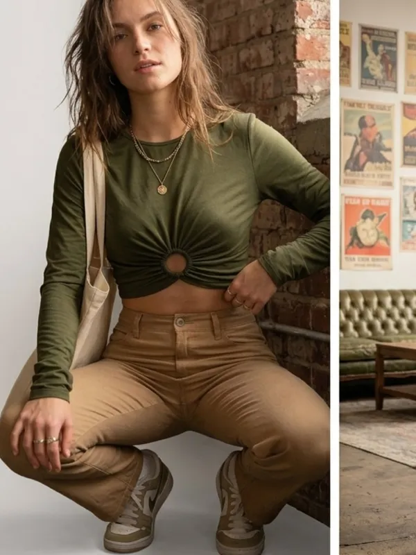 URBAN OUTFITTERS Long Sleeve Streetwear Y2K 1990s Casual Grunge Long Sleeve Crop - Image 2