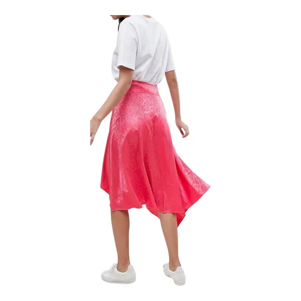 New ASOS Design Women's 6 Small Pink Asymmetrical Hem Midi A Line Skirt Snake‎ - Image 4