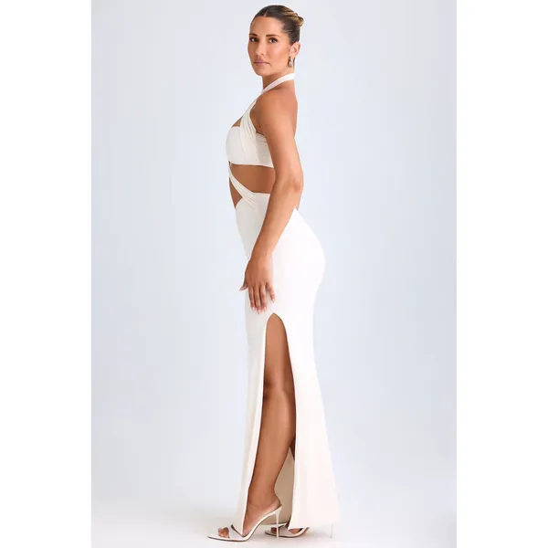 Oh Polly Kalyani White Cut Out Ruched Halter Maxi Dress NWT Size XS‎ - Image 3