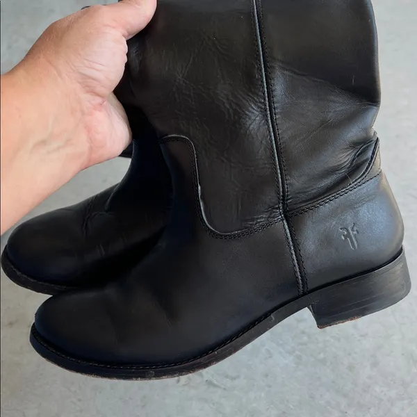 Frye Womens MELISSA BUTTON LUG TALL Vintage Black Riding Boots Sz 6B Leather ⬇️ - Image 7
