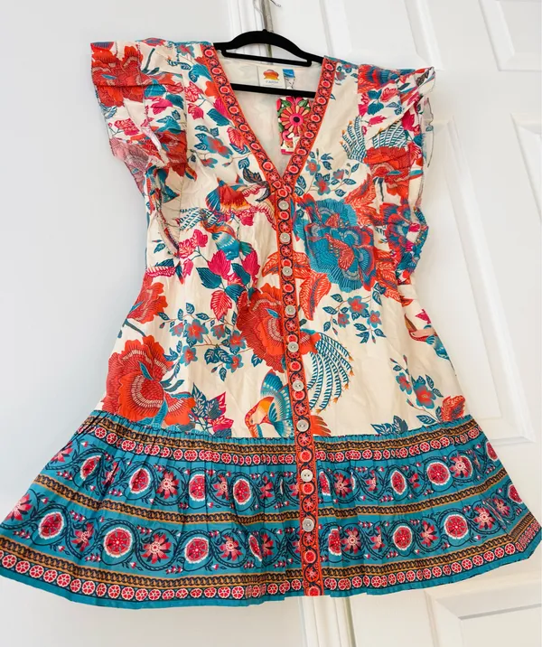 Farm Rio Ruffle-Sleeve Button Front Mini Dress, Size M - Image 11