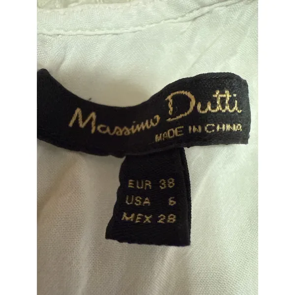 Massimo Dutti White Embroidered Mesh Ruffle Crew Long Sleeve Blouse Top Size 6 - Image 3