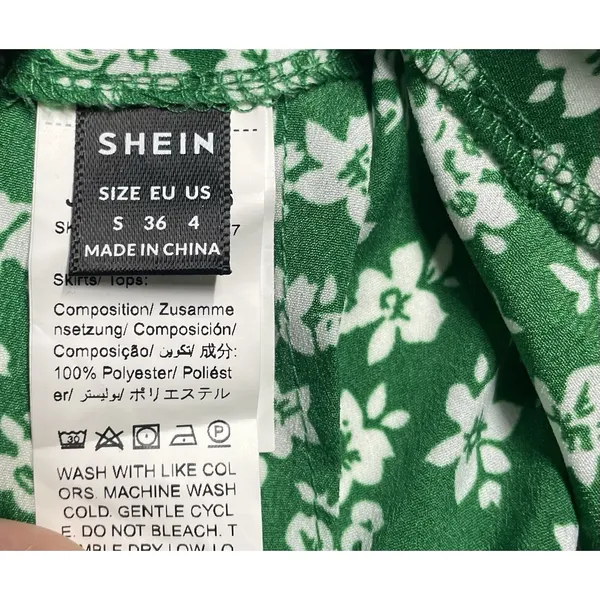 SHEIN Green Floral‎ Ruched Crop Top & High Slit Maxi Skirt Set Women's Size S - Image 6