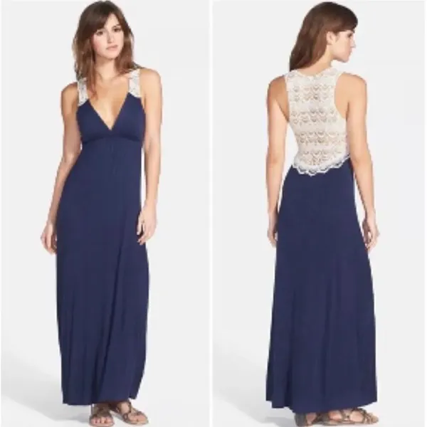 Felicity & Coco Crochet Back Jersey Maxi Dress Size XS nwt (4340) - Image 2