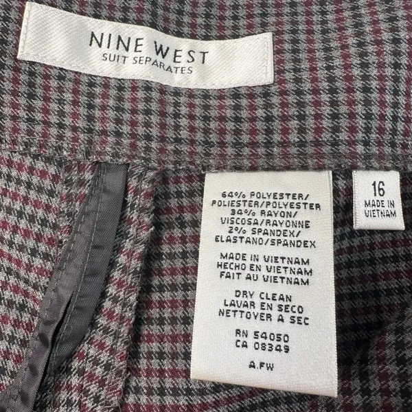 Nine West Skinny Dress Pants 16 Bordeaux Multi Houndstooth Plaid Suit Separates - Image 5