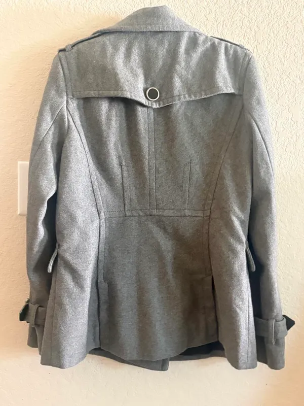 Gray Express pea coat with belt in size L - Image 5