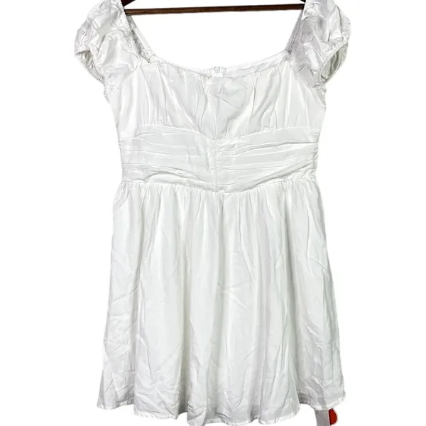 NWT Cider Linen Blend Ruched Ruffle Square Neck Mini Dress Zip Back Large White - Image 12