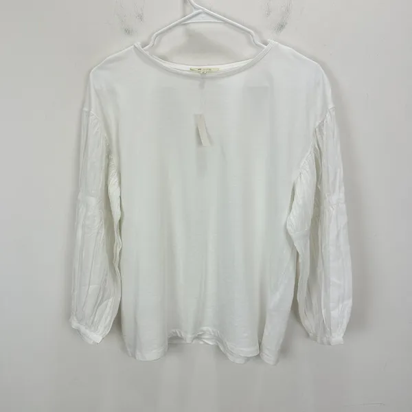 Madewell Puff Sleeve Drop Shoulder Knit Top Cotton Viscose White Small NWT - Image 7
