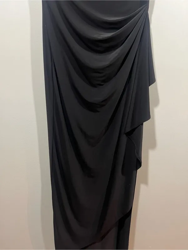 Alex Evenings Black Ruched Ruffle Dress Size 6 - Image 3
