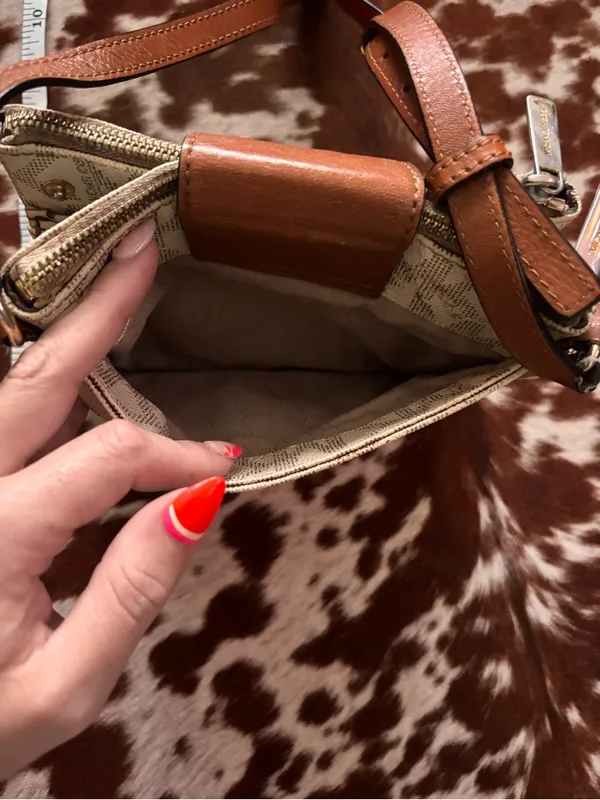 Michael Kors Brown/Beige Crossbody Bag with Signature MK Print‎ - Image 4