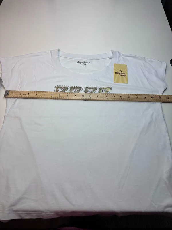 Pepe Jeans London Maggie White Tee with Gold Metallic Logo and Silver Studs NWOT - Image 10