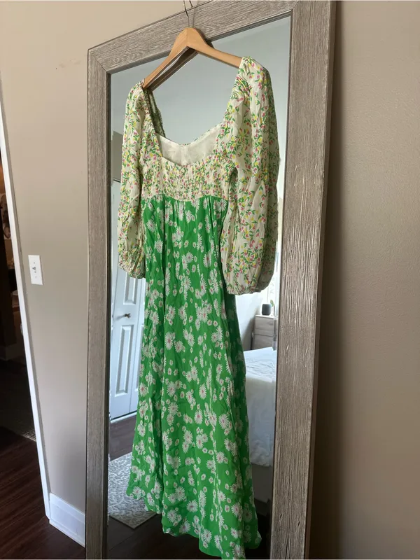 Rixo x Target Green Floral Slip Midi Dress 3/4 Puff Sleeve NWT Size 4 Small - Image 4