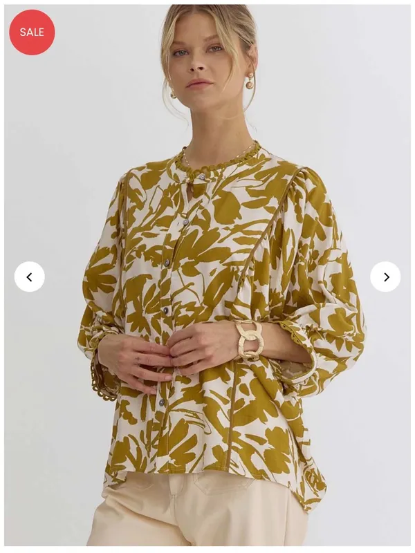 Entro Leaf Print Button Down Top Sz S (fits large) - Image 5