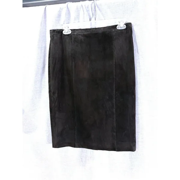 NWT Elie Tahari Dark Brown Suede Pencil Skirt 10 Kim‎ Midi Leather Luxe Academia - Image 2